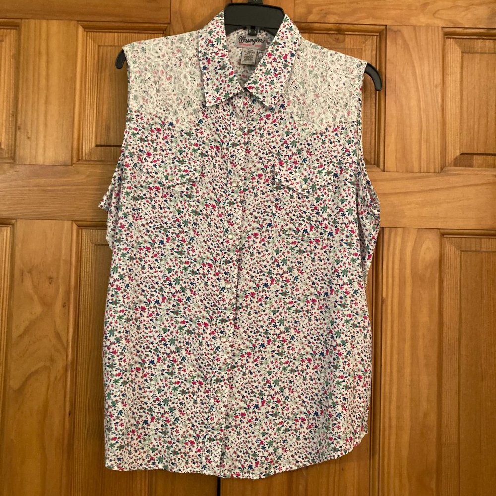 NWOT Wrangler Wrancher Vintage 90s Top Sleeveless Blouse White Pink Size XL